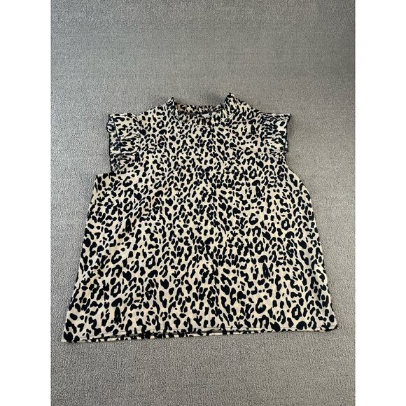 Womens Blouse Sleeveless Leopard Print Ruffle Career Size XL - Picture 1 of 7